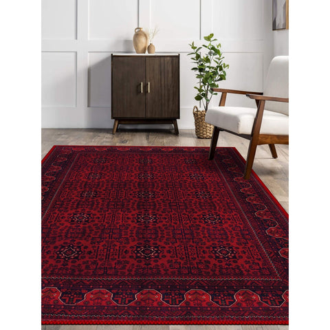 Vintage Looking Rug with Ethnic Red Design