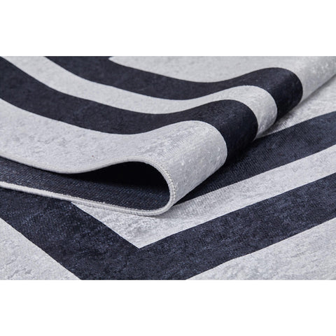 Geometric Rug|Machine-Washable Black Bordered Non-Slip Rug|Gray Color Washable Carpet|Decorative Area Rug|Multi-Purpose Anti-Slip Carpet