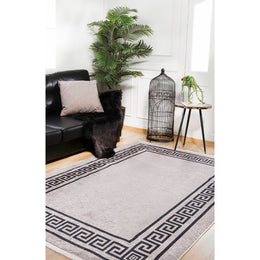 Bordered Bronze Rug|Machine-Washable Rug|Geometric Non-Slip Carpet|Washable Floor Carpet|Decorative Area Rug|Multi-Purpose Anti-Slip Rug
