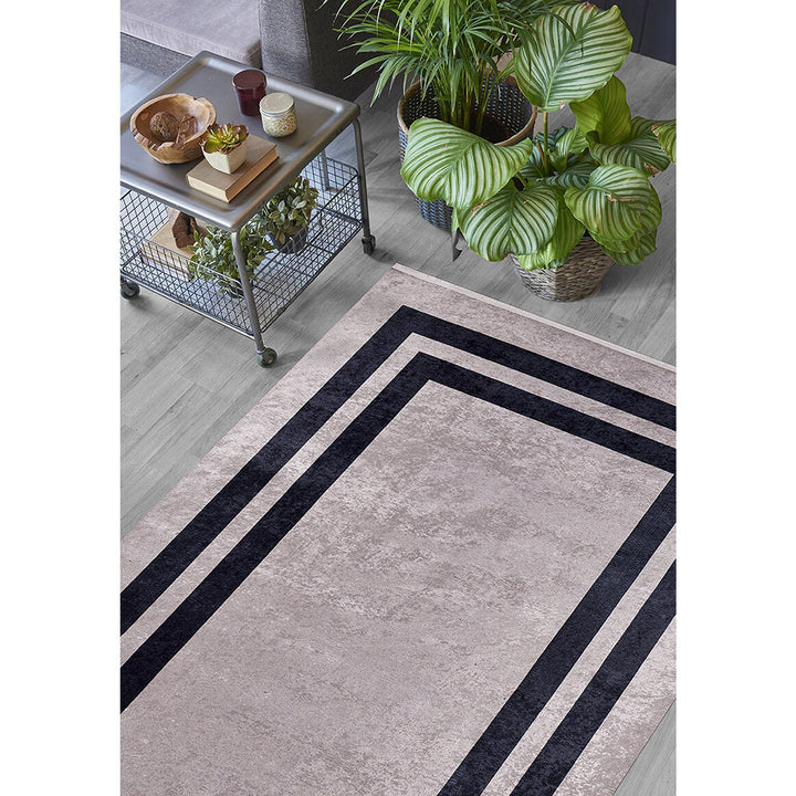 Geometric Rug|Machine-Washable Rug|Black Bordered Copper Color Carpet|Washable Carpet|Decorative Area Rug|Multi-Purpose Anti-Slip Floor Rug