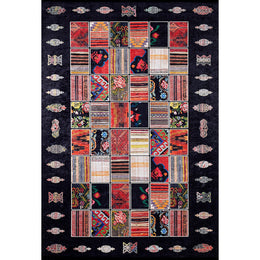 Patchwork Style Rug|Machine-Washable Non-Slip Carpet|Colorful Ethnic Design Washable Carpet|Decorative Area Rug|Multi-Purpose Anti-Slip Rug