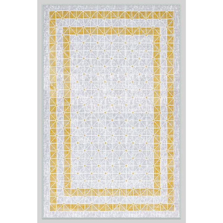 Decorative Geometric Yellow Bordered White Rug