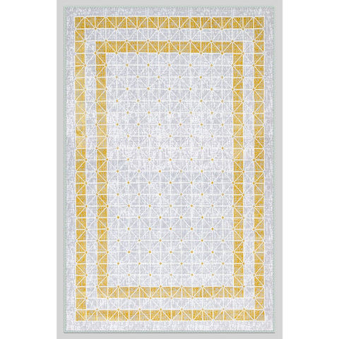 Decorative Geometric Yellow Bordered White Rug