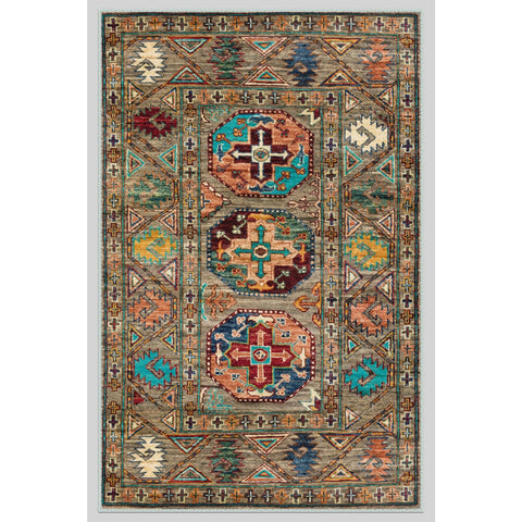 Turkish Oriental Rug with Colorful Ethnic Design