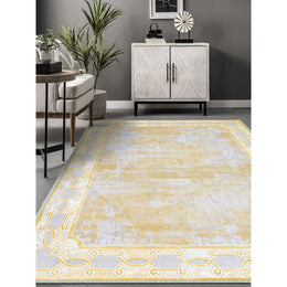 Gold Gray Abstract Design Worn Looking Rug