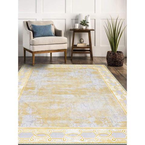 Gold Gray Abstract Design Worn Looking Rug