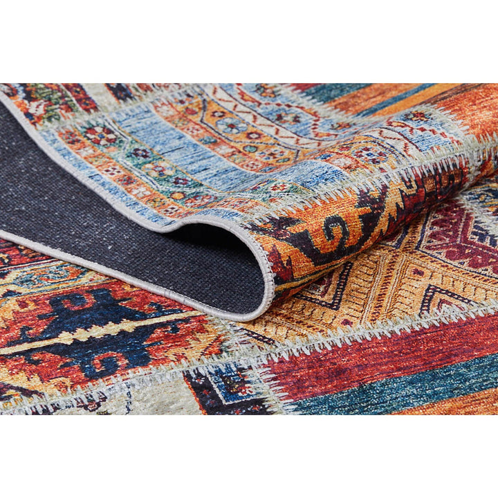 Patchwork Rug|Kilim Pattern Machine-Washable Non-Slip Rug|Farmhouse Style Washable Carpet|Decorative Area Rug|Multi-Purpose Anti-Slip Carpet