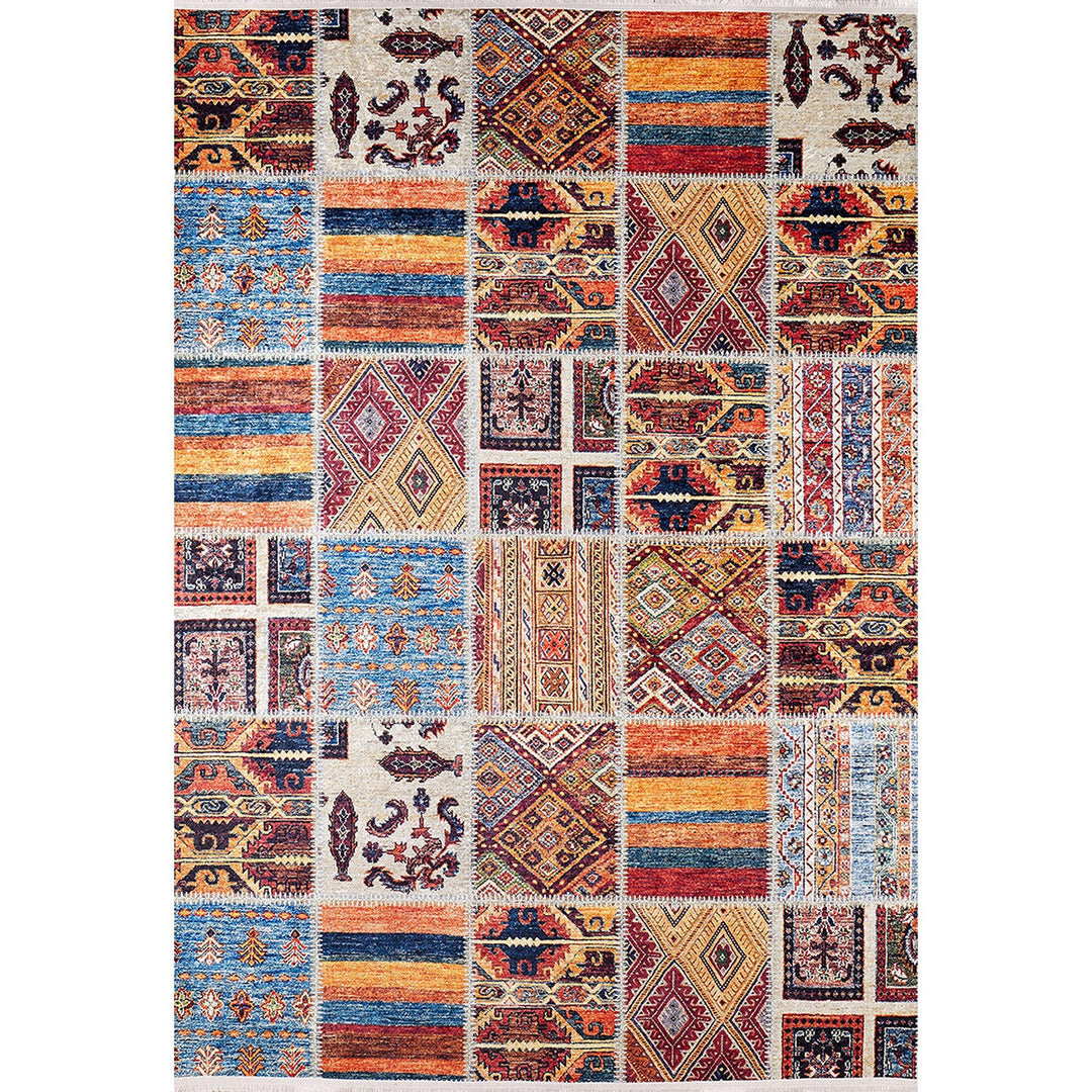 Patchwork Rug|Kilim Pattern Machine-Washable Non-Slip Rug|Farmhouse Style Washable Carpet|Decorative Area Rug|Multi-Purpose Anti-Slip Carpet