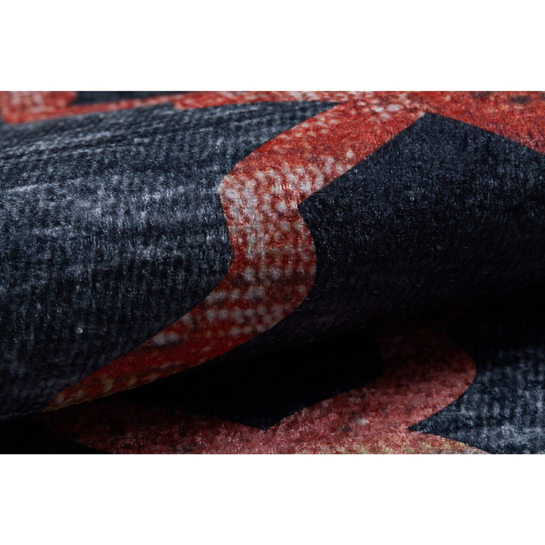 Ogea Pattern Rug|Machine-Washable Rug|Black and Rainbow Carpet|Decorative Washable Carpet|Geometric Area Rug|Multi-Purpose Anti-Slip Rug