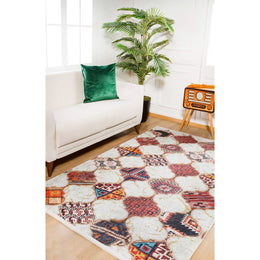Patchwork Rug|Ethnic Machine-Washable Non-Slip Rug|Colorful Farmhouse Washable Carpet|Decorative Area Rug|Multi-Purpose Anti-Slip Carpet