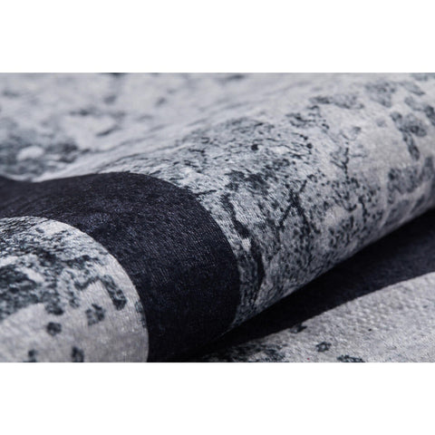 Geometric Rug|Anthracite Bordered Gray Rug|Modern Non-Slip Carpet|Farmhouse Washable Carpet|Decorative Area Rug|Multi-Purpose Anti-Slip Rug