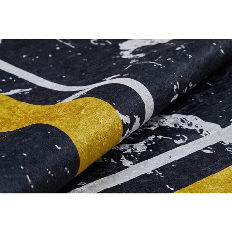 Marble Pattern Rug|Machine-Washable Rug|Yellow Bordered Non-Slip Rug|Marble Washable Carpet|Decorative Area Rug|Multi-Purpose Anti-Slip Rug