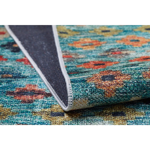 Diamond Pattern Rug|Machine-Washable Rug|Green Blue Non-Slip Carpet|Ethnic Washable Carpet|Geometric Area Rug|Multi-Purpose Anti-Slip Rug