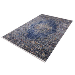 Vintage Style Rug|Machine-Washable Non-Slip Rug|Ethnic Oriental Design Washable Carpet|Blue Gray Worn Looking Multi-Purpose Anti-Slip Carpet