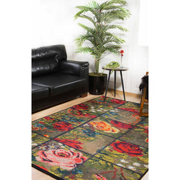 Floral Patchwork Rug|Abstract Machine-Washable Non-Slip Rug|Farmhouse Style Carpet|Decorative Area Rug|Multi-Purpose Anti-Slip Floral Carpet