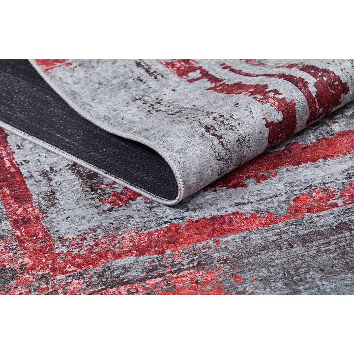 Abstract Design Rug|Machine-Washable Non-Slip Rug|Boho Gray Red Carpet|Housewarming Worn Looking Area Rug|Multi-Purpose Anti-Slip Carpet
