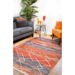 Diamond Pattern Rug|Machine-Washable Non-Slip Rug|Orange Gray Transition Washable Carpet|Decorative Area Rug|Multi-Purpose Anti-Slip Carpet