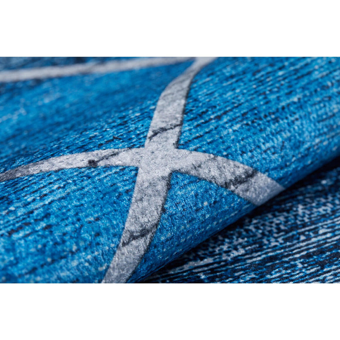 Diamond Pattern Rug|Machine-Washable Non-Slip Rug|Blue Gray Abstract Washable Carpet|Decorative Area Rug|Multi-Purpose Anti-Slip Carpet