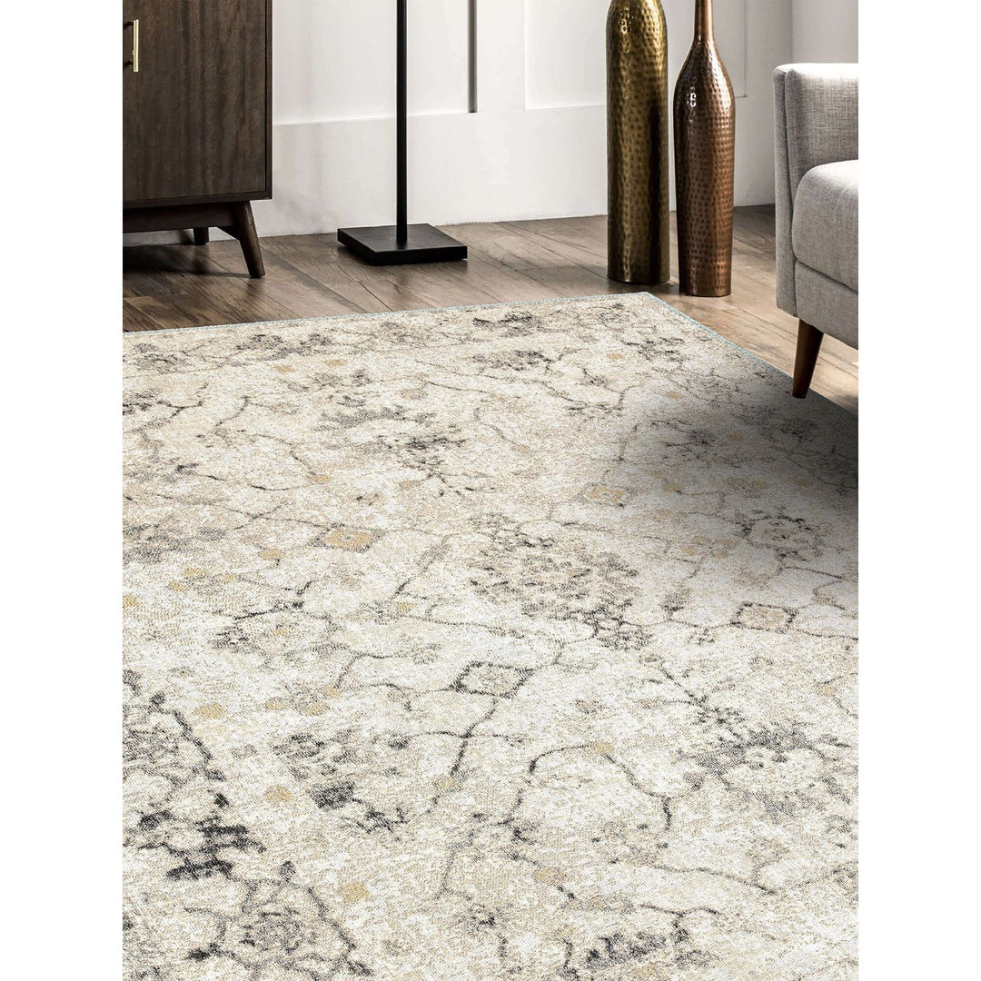 Decorative Area Rug|Machine-Washable Non-Slip Farmhouse Rug|Beige Gray Ethnic Design Rug|Boho Living Room Rug|Multi-Purpose Anti-Slip Carpet