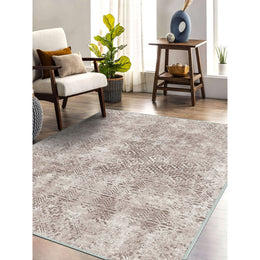 Brown Beige Area Rug|Machine-Washable Non-Slip Rug|Diamond Design Worn Looking Decorative Carpet|Boho Style Multi-Purpose Anti-Slip Carpet
