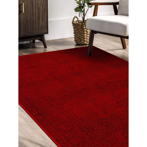 Red Oriental Rug|Machine-Washable Non-Slip Red Rug|Ethnic Turkish Carpet|Traditional Anatolian Multi-Purpose Anti-Slip Living Room Carpet