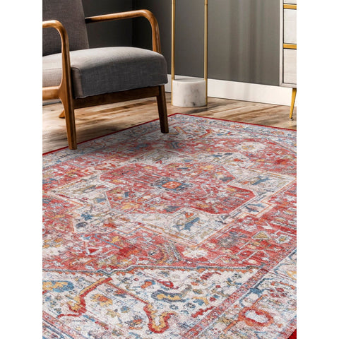 Vintage Looking Rug|Machine-Washable Non-Slip Rug|Ethnic Design Oriental Turkish Kilim Carpet|Anatolian Style Multi-Purpose Anti-Slip Carpet