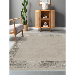 Greek Key Area Rug|Decorative Machine-Washable Non-Slip Rug|Geometric Bordered Rug|Boho Living Room Decor|Multi-Purpose Anti-Slip Carpet