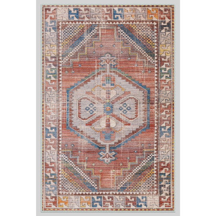 Turkish Area Rug|Ethnic Design Carpet|Vintage Looking Machine-Washable Non-Slip Rug|Traditional Anatolian Multi-Purpose Anti-Slip Carpet