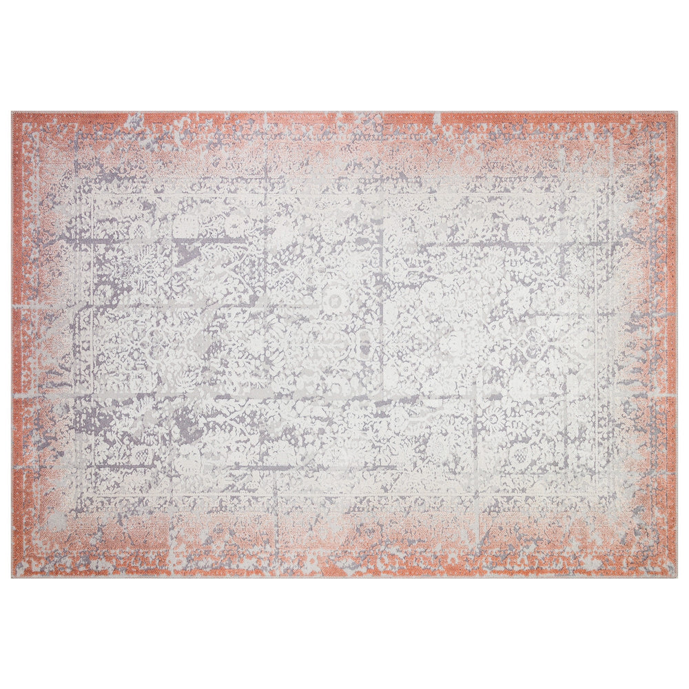 Vintage Looking Rug|Machine-Washable Non-Slip Rug|Abstract Worn Looking Orange Beige Carpet|Boho Design Multi-Purpose Anti-Slip Floor Carpet