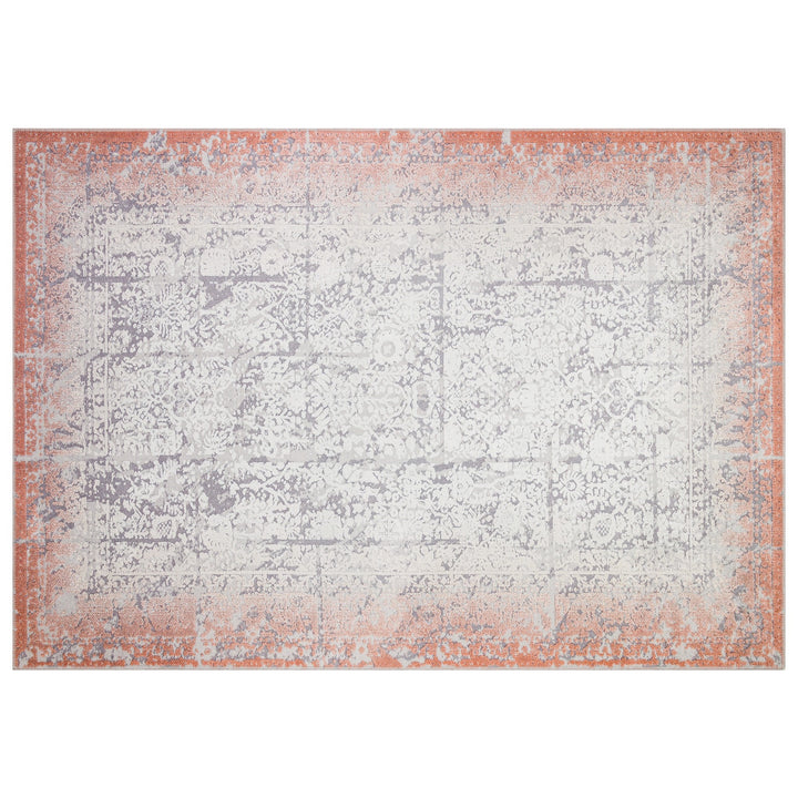 Vintage Looking Rug|Machine-Washable Non-Slip Rug|Abstract Worn Looking Orange Beige Carpet|Boho Design Multi-Purpose Anti-Slip Floor Carpet