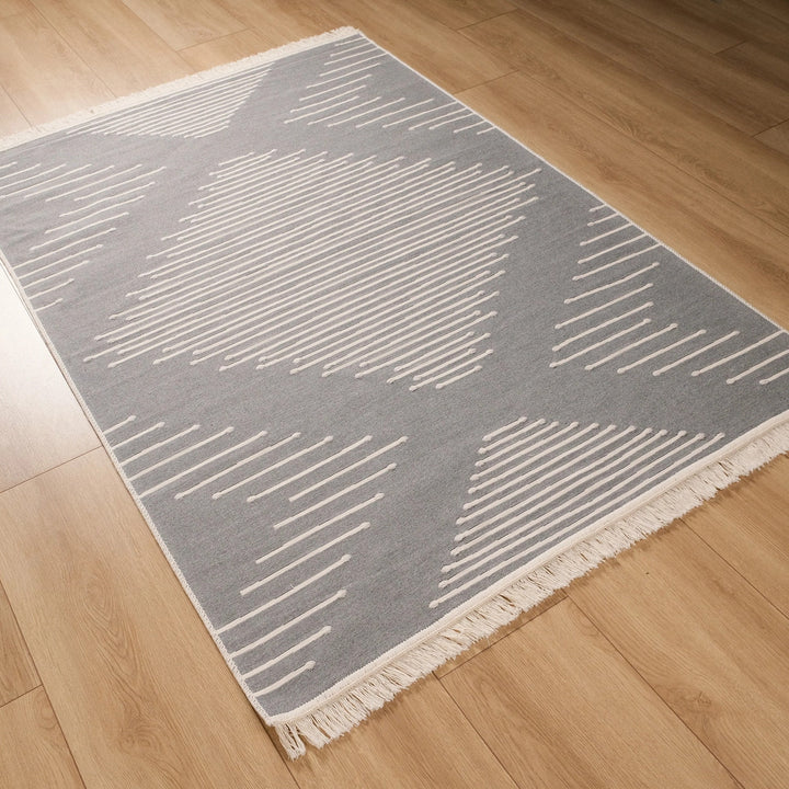 Geometric Kilim Rug|Machine-Washable Double Sided Soft Rug|Striped Diamond Kilim Carpet|Ethnic Design Multi-Purpose Reversible Floor Carpet