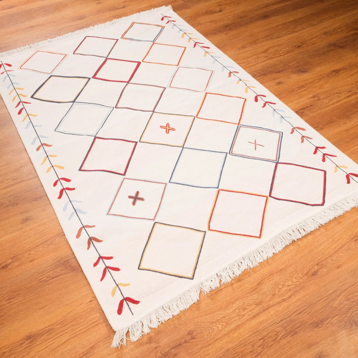 Geometric Kilim Rug|Machine-Washable Double Sided Soft Rug|Diamond Pattern Kilim Carpet|Rug Design Multi-Purpose Reversible Floor Carpet