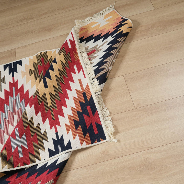 Turkish Kilim Rug|Machine-Washable Double Sided Soft Rug|Colorful Rug Design Carpet|Geometric Multi-Purpose Reversible Living Room Carpet