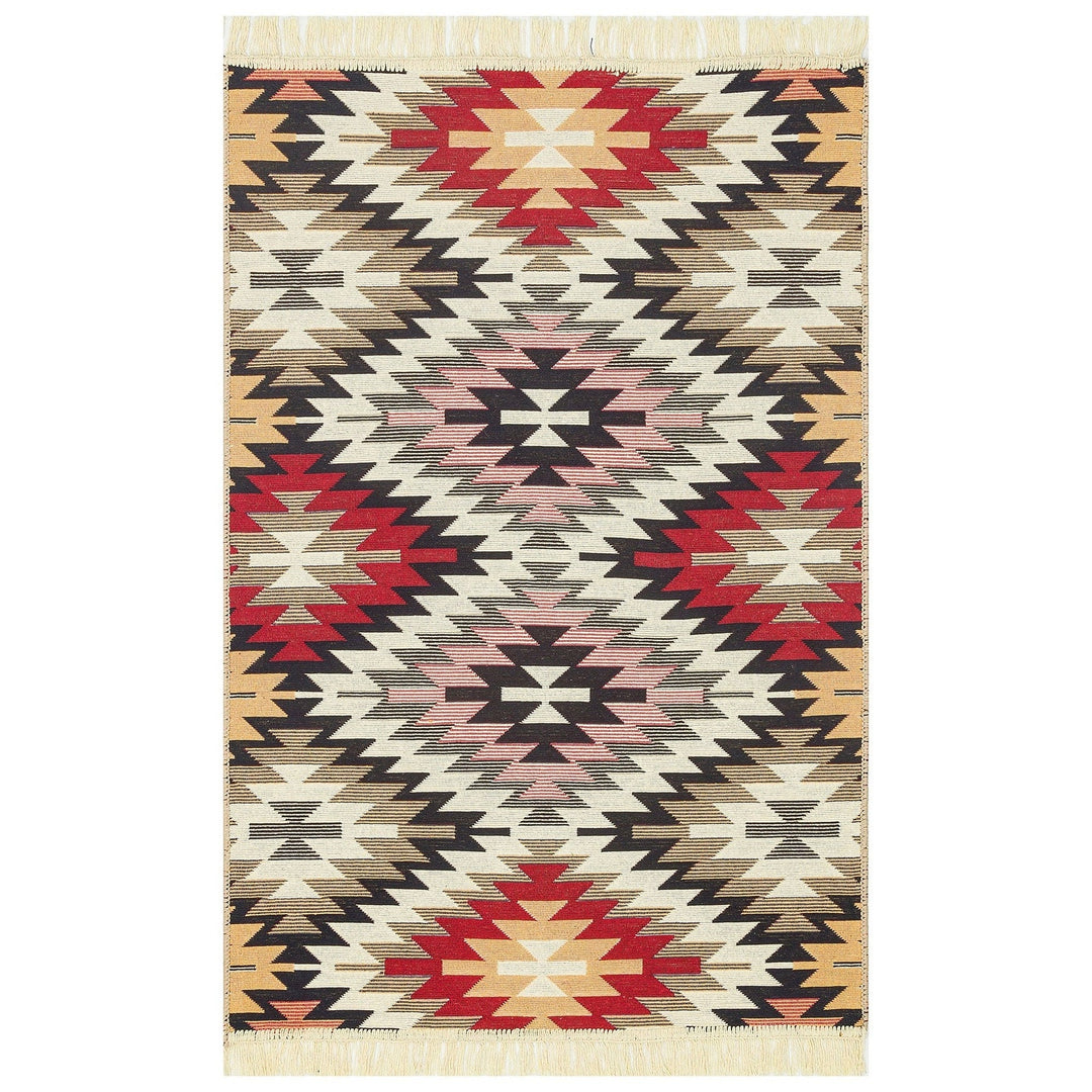 Turkish Kilim Rug|Machine-Washable Double Sided Soft Rug|Colorful Rug Design Carpet|Geometric Multi-Purpose Reversible Living Room Carpet