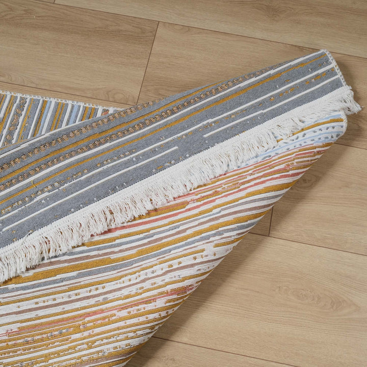Striped Kilim Rug|Machine-Washable Double Sided Soft Rug|Farmhouse Abstract Kilim Carpet|Modern Design Multi-Purpose Reversible Floor Carpet