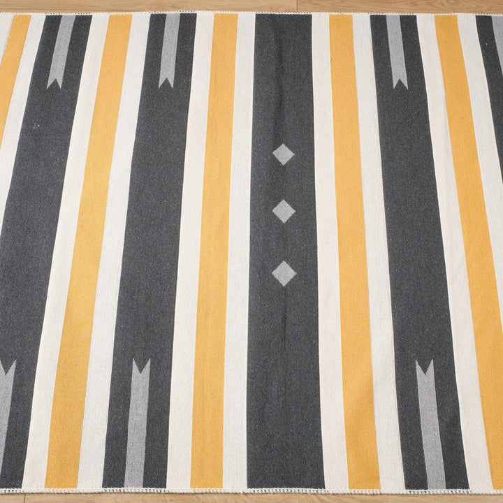 Geometric Kilim Rug|Machine-Washable Double Sided Soft Rug|Farmhouse Striped Kilim Carpet|Abstract Multi-Purpose Reversible Floor Carpet