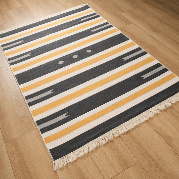 Geometric Kilim Rug|Machine-Washable Double Sided Soft Rug|Farmhouse Striped Kilim Carpet|Abstract Multi-Purpose Reversible Floor Carpet