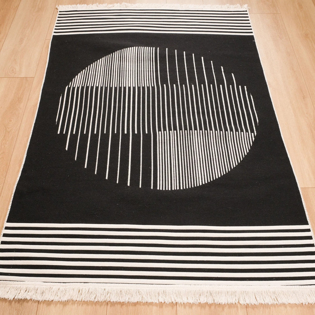 Geometric Kilim Rug|Machine-Washable Double Sided Soft Rug|Striped Farmhouse Kilim Carpet|Modern Style Multi-Purpose Reversible Floor Carpet