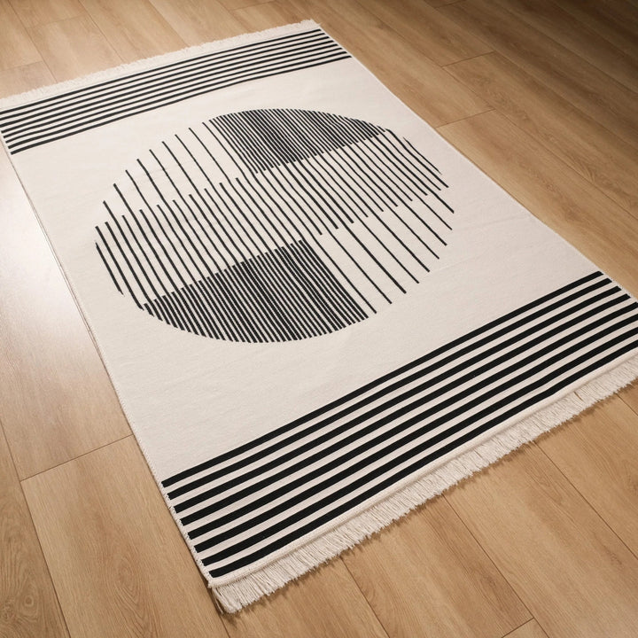 Geometric Kilim Rug|Machine-Washable Double Sided Soft Rug|Striped Farmhouse Kilim Carpet|Modern Style Multi-Purpose Reversible Floor Carpet