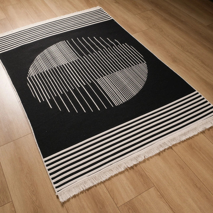 Geometric Kilim Rug|Machine-Washable Double Sided Soft Rug|Striped Farmhouse Kilim Carpet|Modern Style Multi-Purpose Reversible Floor Carpet