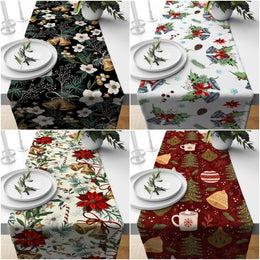Christmas Table Runner|Winter Trend Tablecloth|Floral Xmas Bell Home Decor|Christmas Bell Print Runner|Decorative Farmhouse Xmas Tabletop