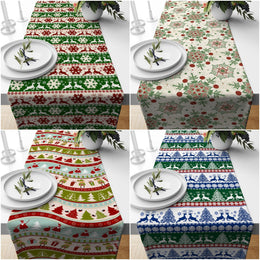 Christmas Table Runner|Winter Trend Tablecloth|Xmas Tree and Deer Print Home Decor|Decorative Snowflake Runner|Farmhouse Style Xmas Tabletop