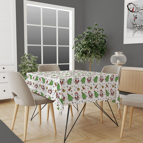 Christmas Tablecloth|Pine Tree Tabletop|Santa Cat Xmas Kitchen Decor|Ho Ho Ho Print Outdoor Table Cover|Farmhouse Christmas Table Cover