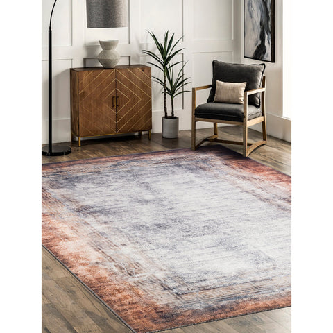 Abstract Area Rug|Decorative Machine-Washable Non-Slip Rug|Greek Key Bordered Rug|Boho Living Room Decor|Multi-Purpose Anti-Slip Carpet