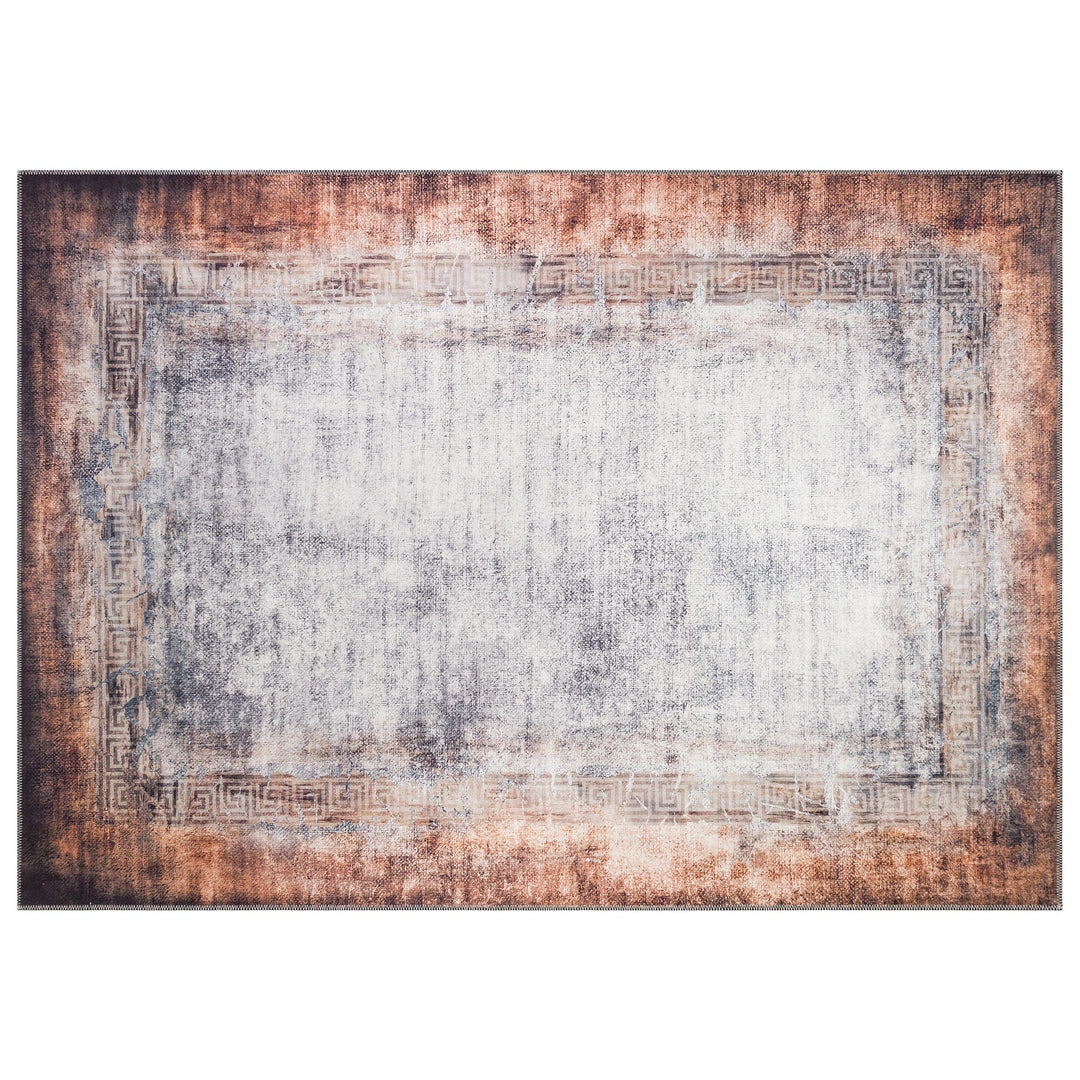 Abstract Area Rug|Decorative Machine-Washable Non-Slip Rug|Greek Key Bordered Rug|Boho Living Room Decor|Multi-Purpose Anti-Slip Carpet