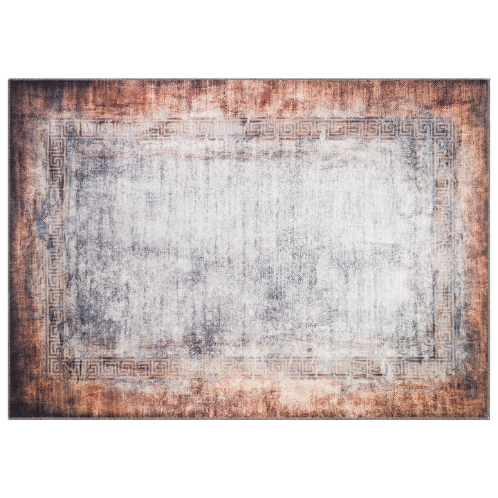 Abstract Area Rug|Decorative Machine-Washable Non-Slip Rug|Greek Key Bordered Rug|Boho Living Room Decor|Multi-Purpose Anti-Slip Carpet