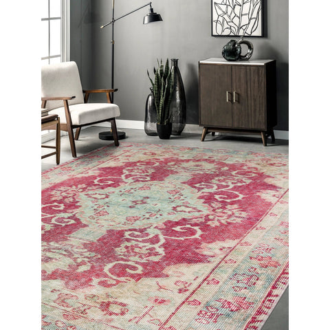 Vintage Looking Rug|Machine-Washable Non-Slip Rug|Oriental Style Multi-Purpose Anti-Slip Carpet|Ethnic Worn Looking Turkish Kilim Carpet