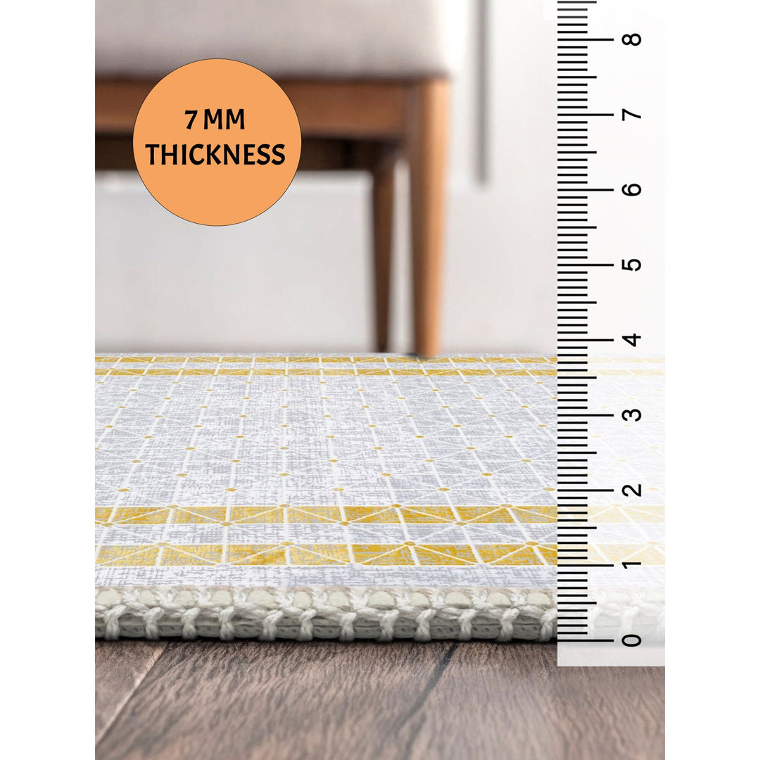 Decorative Geometric Yellow Bordered White Rug