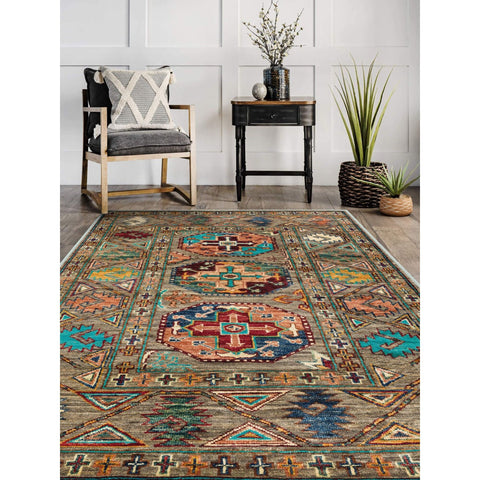 Turkish Oriental Rug with Colorful Ethnic Design