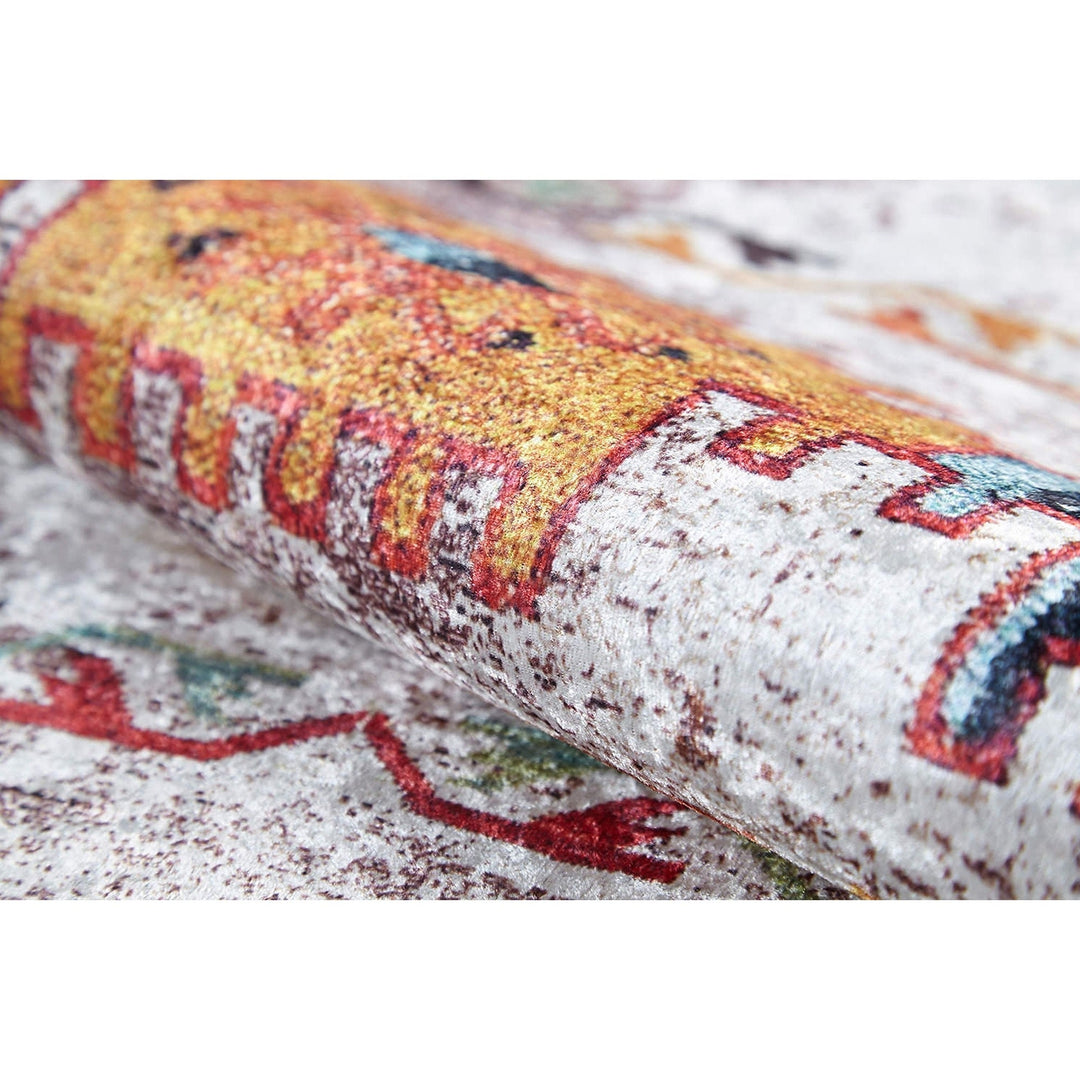 Turkish Kilim Rug|Rustic Pattern Machine-Washable Non-Slip Rug|Ethnic Design Washable Carpet|Anatolian Style Multi-Purpose Anti-Slip Carpet